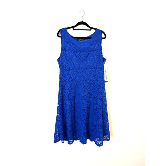 Perceptions New York Lace Fit & Flare Cobalt Blue Lace Dress Size L - Picture 2 of 7